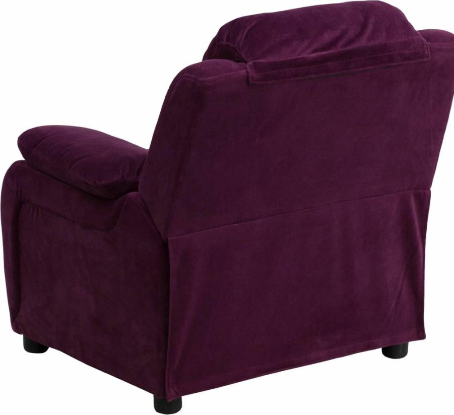 Flash Furniture Purple Kids Recliner Chair with Storage Arms - Plush Microfiber Padded Seat, Modern BT-7985 Model for Children's Room