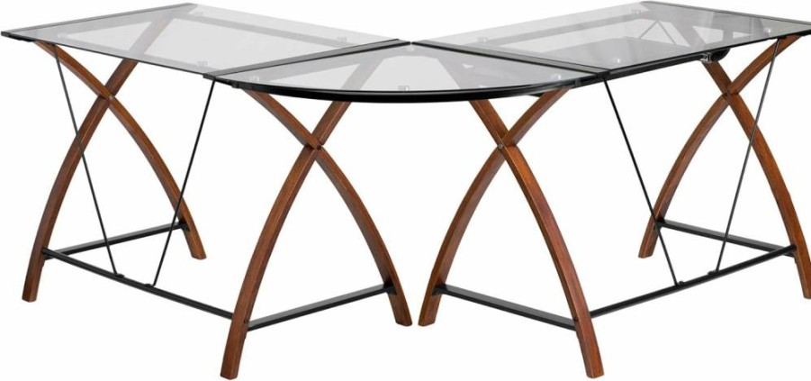 Flash Furniture Jude Black L-Shaped Corner Desk with Keyboard Tray & Glass Top