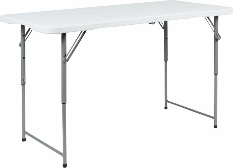 Flash Furniture Kathryn 4-Foot Adjustable Bi-Fold Table, Granite White Plastic, Space-Saving Folding Design