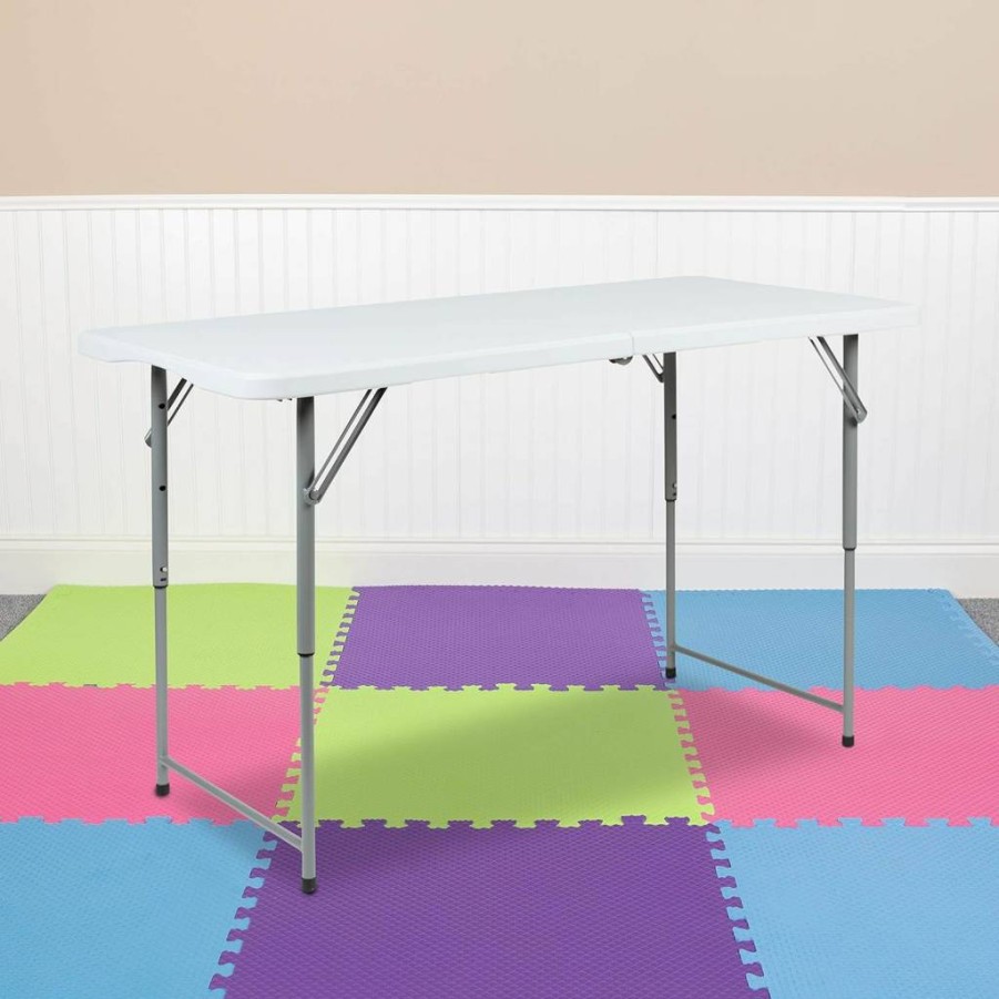 Flash Furniture Kathryn 4-Foot Adjustable Bi-Fold Table, Granite White Plastic, Space-Saving Folding Design