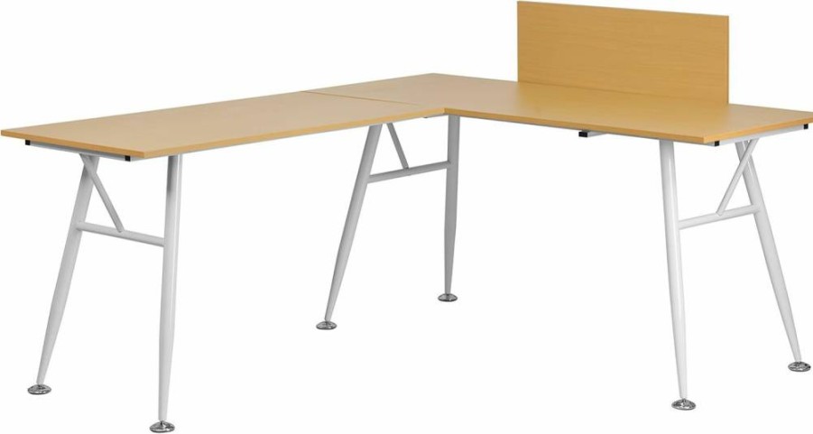 Flash Furniture White Metal Frame L-Shaped Beech Laminate Computer Desk for Home Office