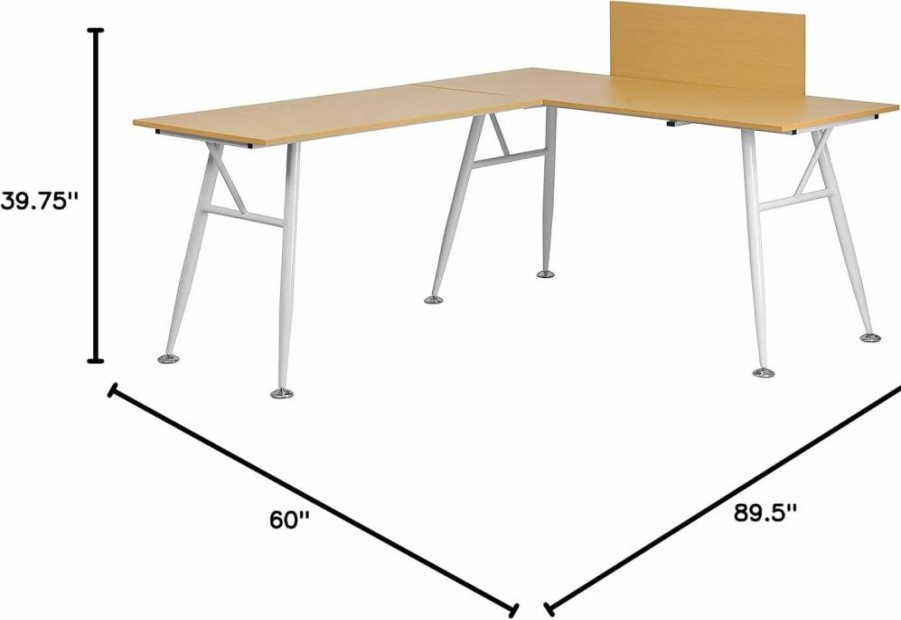 Flash Furniture White Metal Frame L-Shaped Beech Laminate Computer Desk for Home Office