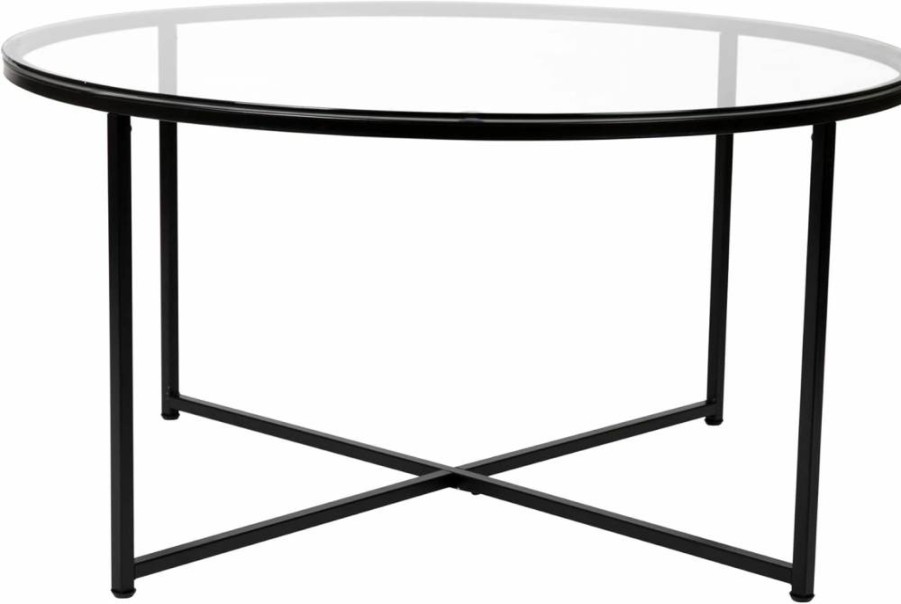 Flash Furniture Greenwich Modern Coffee Table - Clear Glass Top with Matte Black Crisscross Frame