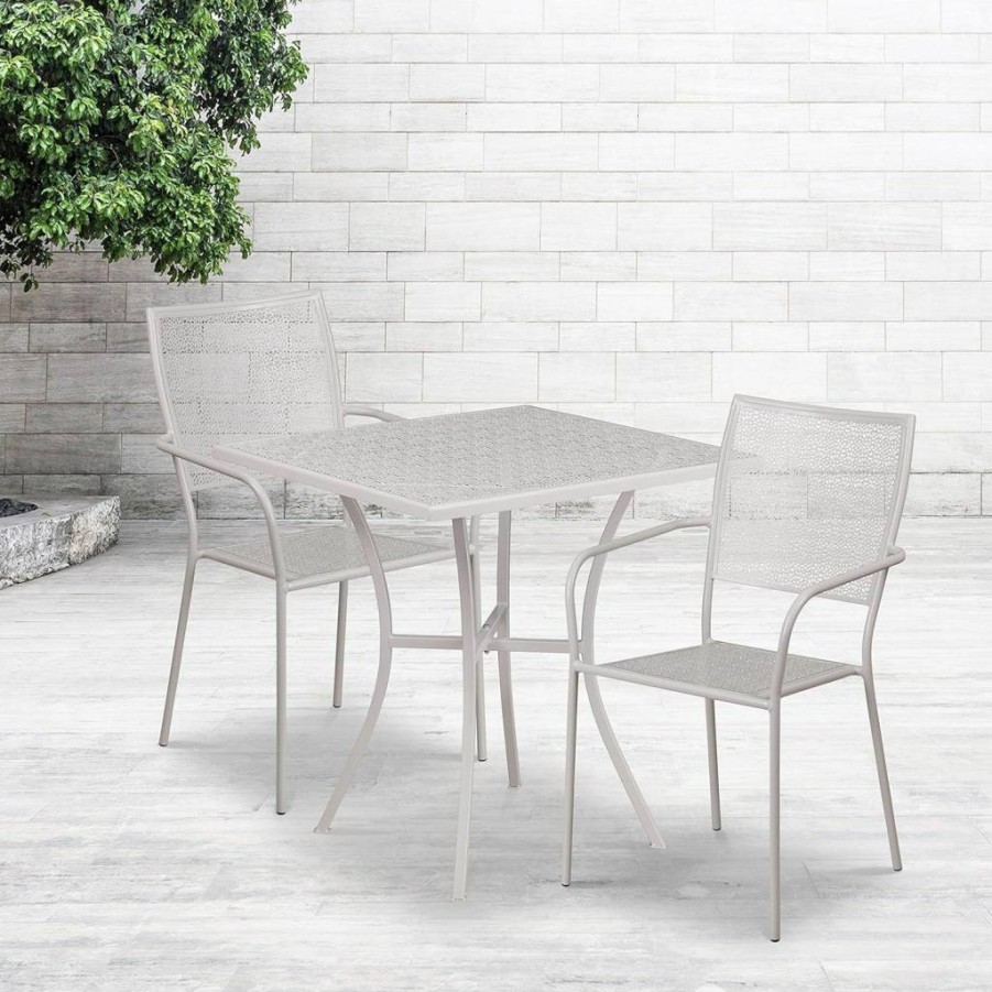 Flash Furniture 35.5" Square Steel Patio Table Set with 2 Chairs, Sky Blue Indoor-Outdoor Commercial Grade Dining