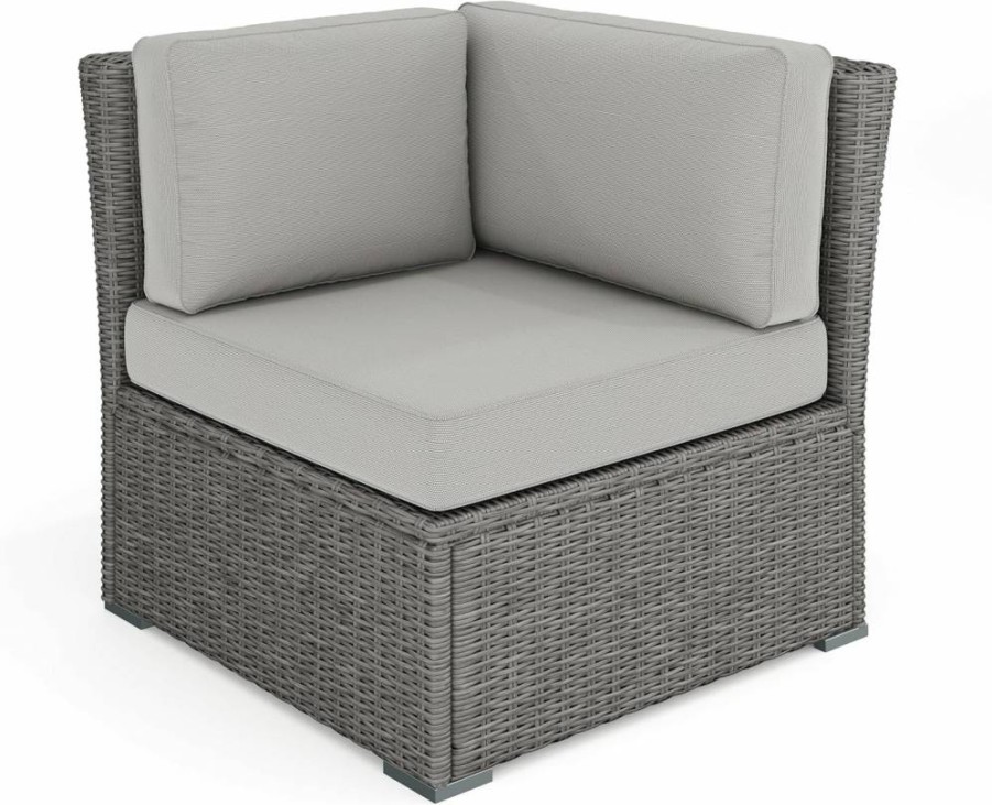 Martha Stewart Bedford Gray Modular Sectional Sofa - Indoor-Outdoor Rattan Wicker Patio Furniture with All-Weather Cushions