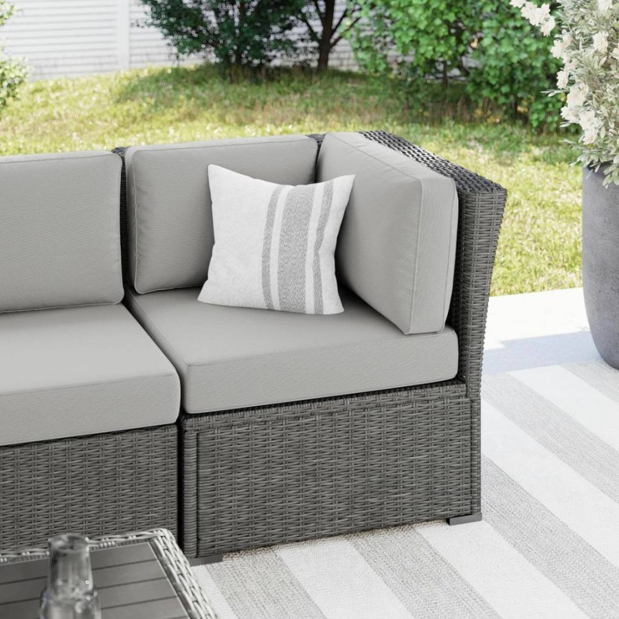 Martha Stewart Bedford Gray Modular Sectional Sofa - Indoor-Outdoor Rattan Wicker Patio Furniture with All-Weather Cushions