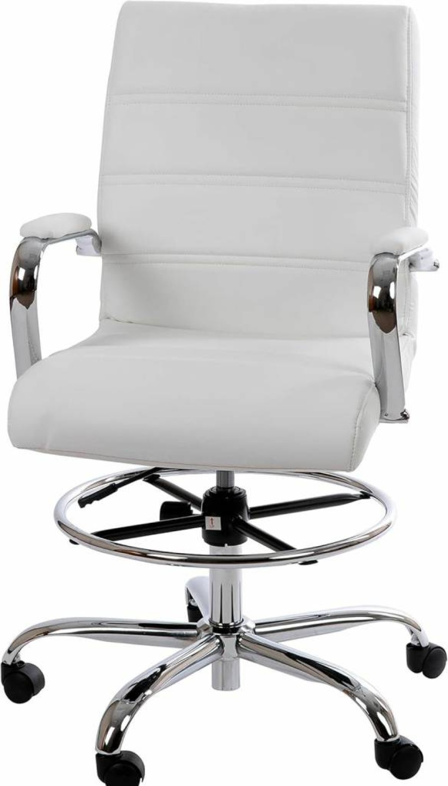 Flash Furniture Whitney Mid-Back Swivel Office Chair with Adjustable Height, Padded Leathersoft Seat, Armrests & Foot Ring - Black & Chrome Drafting Chair for Desk