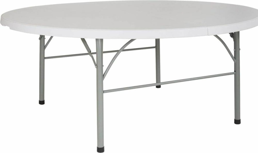 Flash Furniture 5-Foot Round White Plastic Folding Table with Handle - Indoor/Outdoor Portable Foldable Event Table