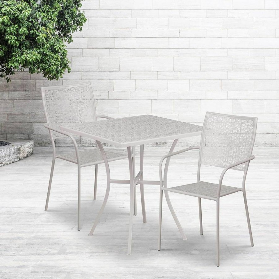 Flash Furniture 35.5" Square Black Steel Patio Table Set with 2 Chairs, Indoor-Outdoor Commercial Grade