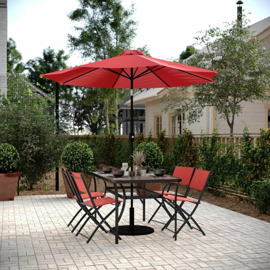 Flash Furniture Brazos 4-Pack Commercial Folding Chairs, Indoor-Outdoor Lightweight Metal Frame, Flex Comfort Seats, Brown/Black Portable Foldable Design