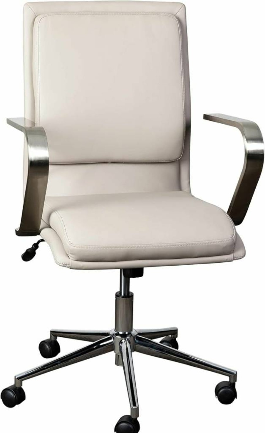 Flash Furniture James Mid-Back Executive Office Chair - Taupe Leathersoft, Adjustable Height, 360 Swivel, Brushed Chrome Base & Arms