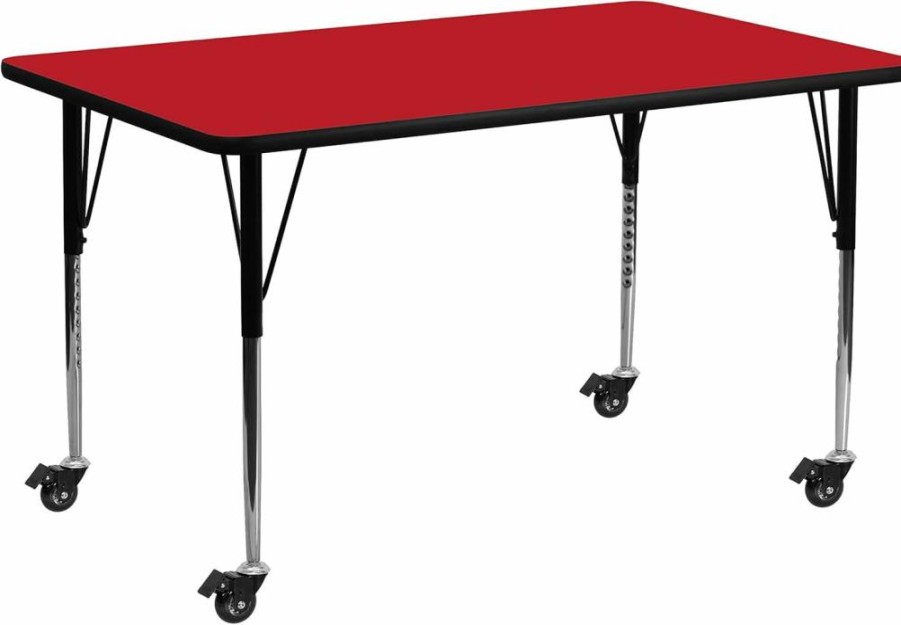 Flash Furniture Wren Mobile Adjustable Height Activity Table 24x60 Inches Grey HP Laminate Rectangular Standard Work Surface
