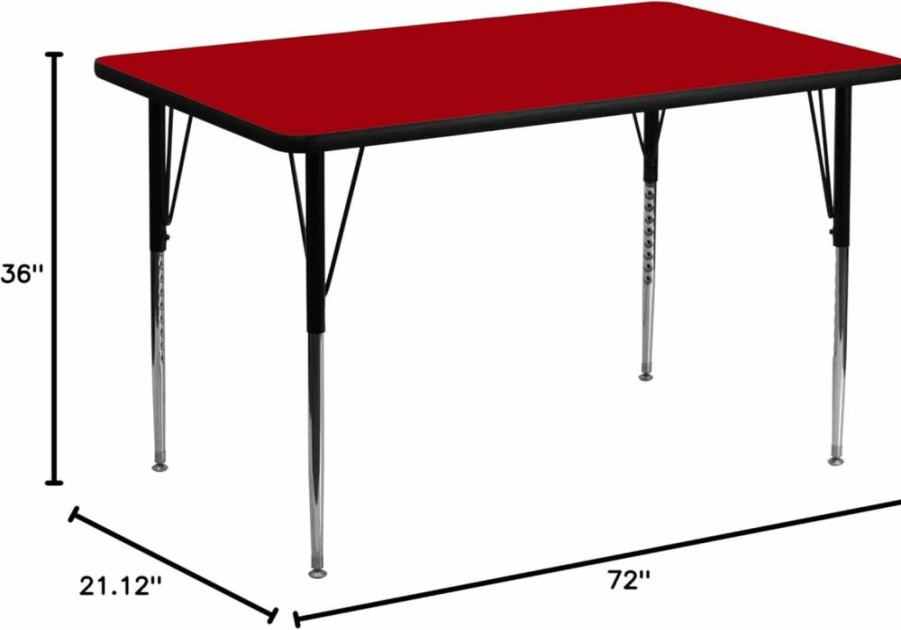 Flash Furniture Wren 36" x 72" Adjustable Height Rectangular Activity Table - Red Thermal Laminate Surface, Standard Legs