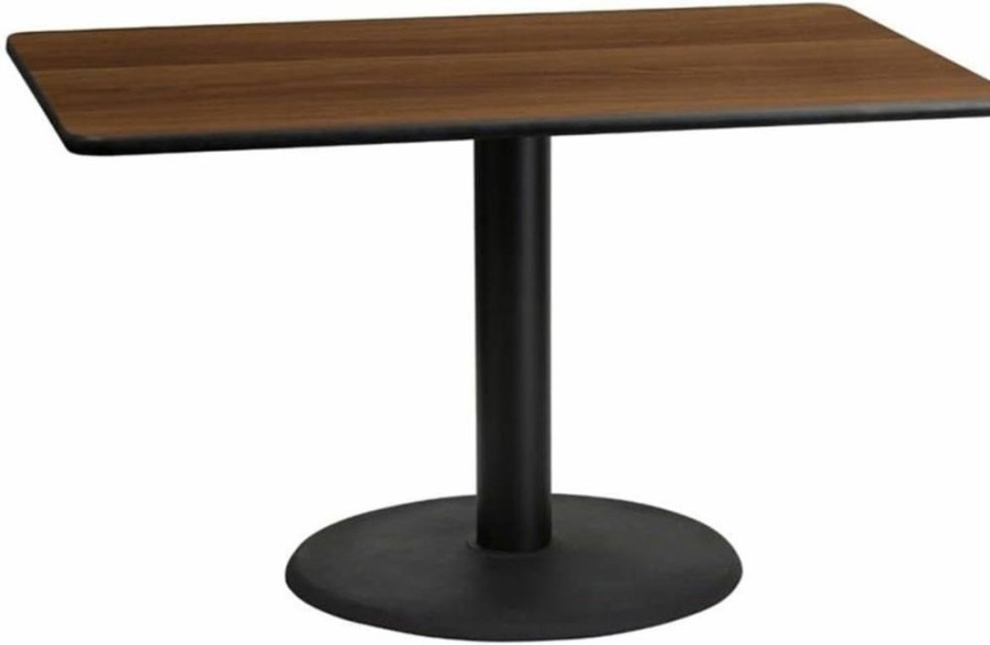 Flash Furniture 30" x 48" Mahogany Laminate Rectangular Table with 24" Round Base - Adjustable Height Dining or Conference Table