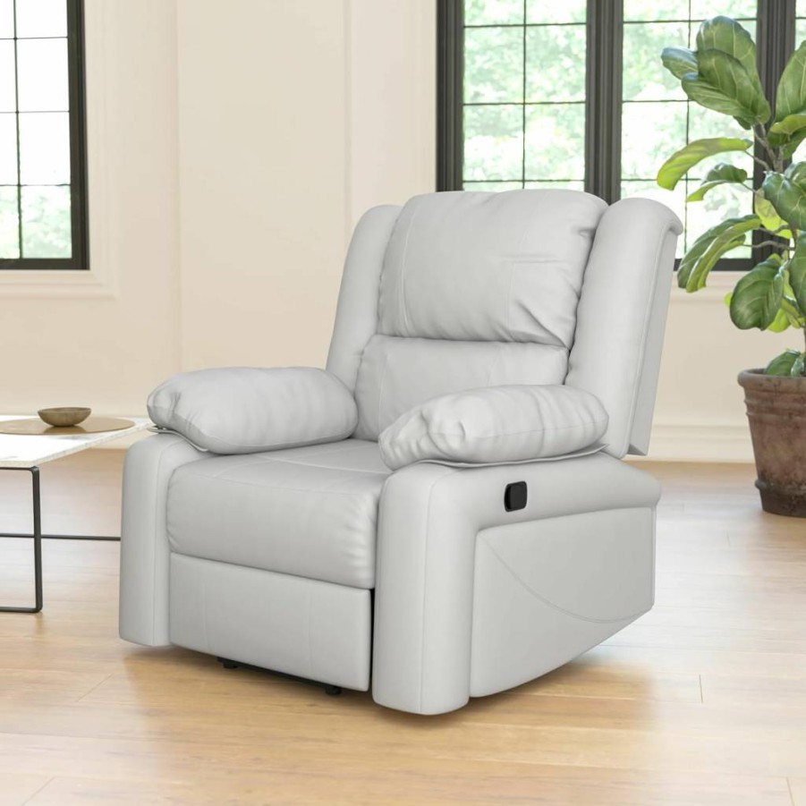 Flash Furniture Harmony Series Cream LeatherSoft Recliner - Comfortable Leather-Like Reclining Chair for Living Room