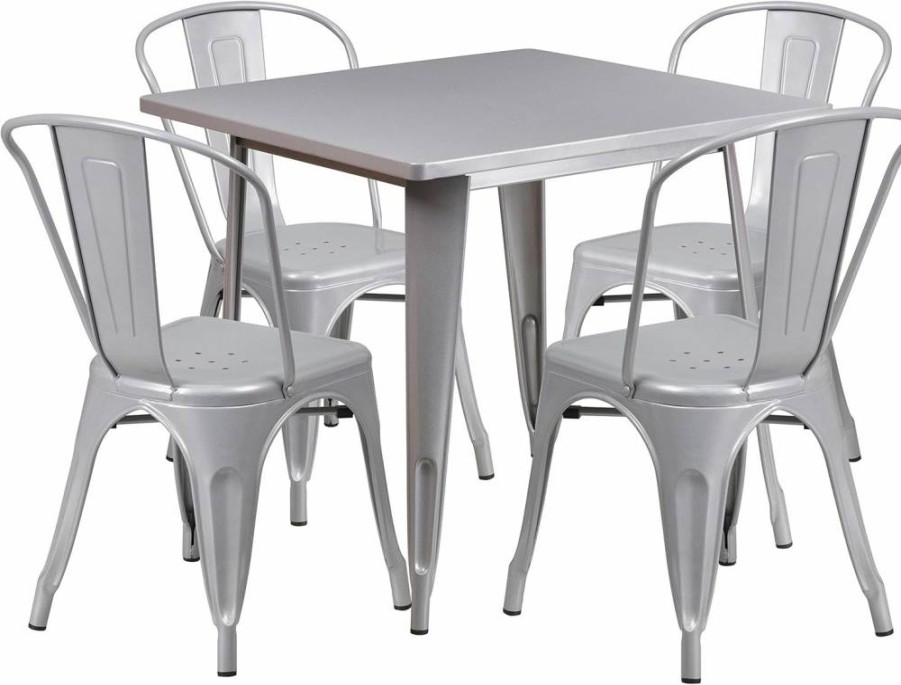 Flash Furniture 31.5" Square Metal Table Set with 4 Stackable Chairs for Indoor-Outdoor Use, Commercial Grade, Red