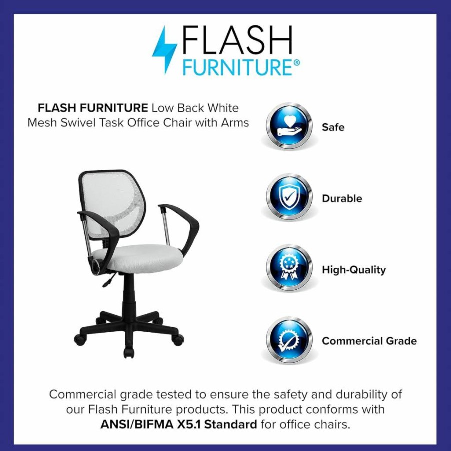 Flash Furniture Neri Purple Mesh Swivel Office Chair with Arms, Low Back Task Chair for Comfort and Style
