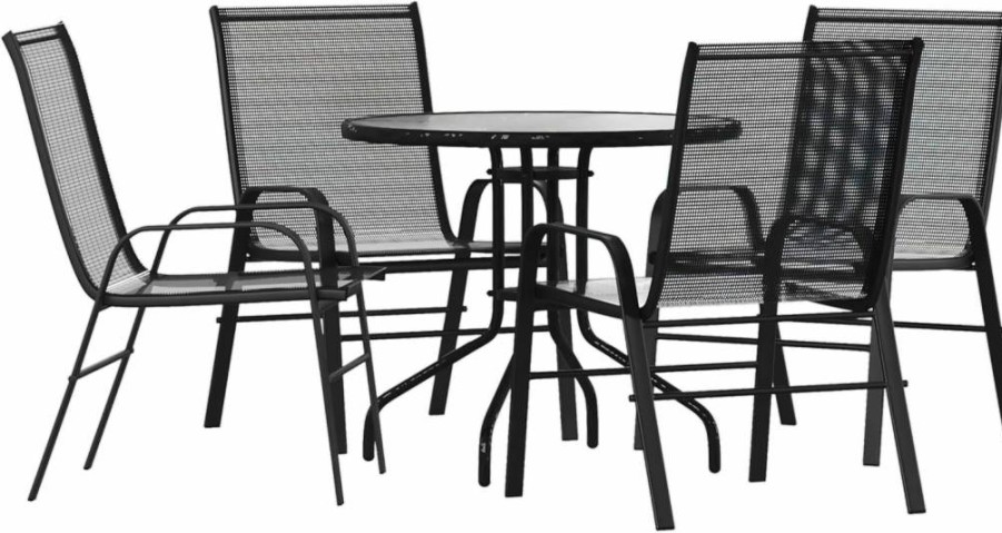 Flash Furniture 2-Piece Black Patio Set with Stackable Comfort Chairs and 24" Round Tempered Glass Table