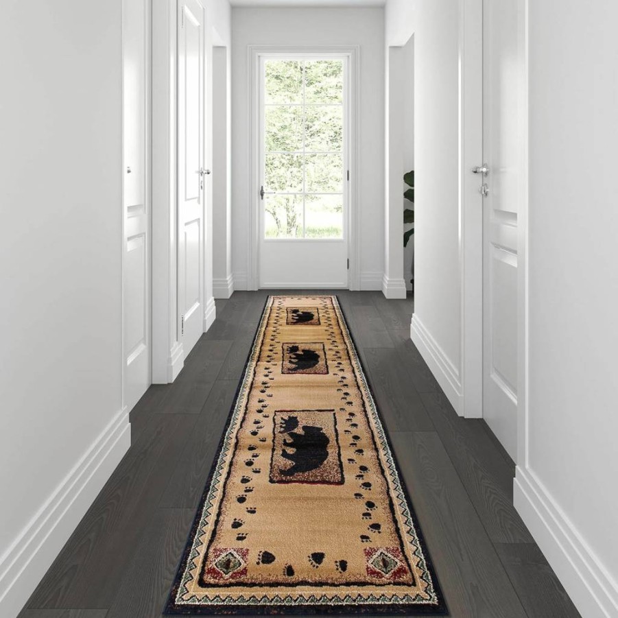 Flash Furniture Matra Collection Rustic Bear & Cub Design Black Jute Area Rug - 2x10 Feet - Handmade Natural Fiber Rug for Living Room, Nursery