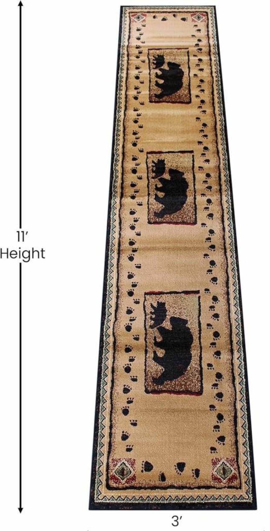 Flash Furniture Matra Collection Rustic Bear & Cub Design Black Jute Area Rug - 2x10 Feet - Handmade Natural Fiber Rug for Living Room, Nursery