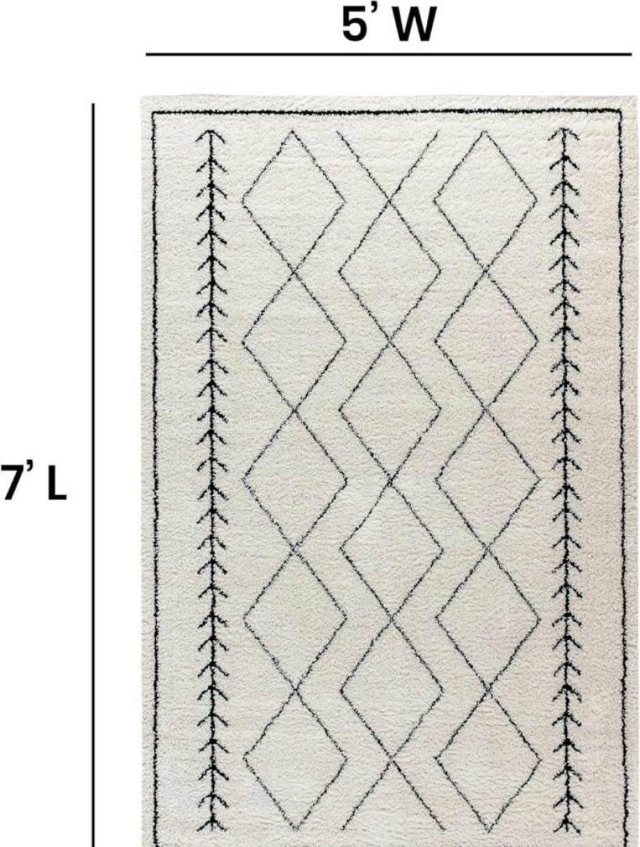 Flash Furniture Bohemian Shag Area Rug 8x10 Feet - Ivory Geometric Design with Jute & Polyester Backing, Roxy Collection