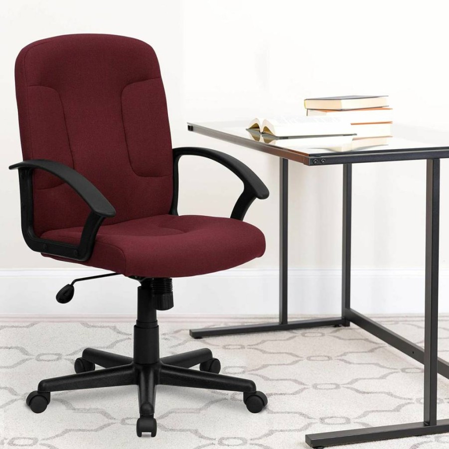 Flash Furniture Garver Executive Office Chair - Mid-Back Burgundy Fabric Swivel Task Chair with Nylon Arms