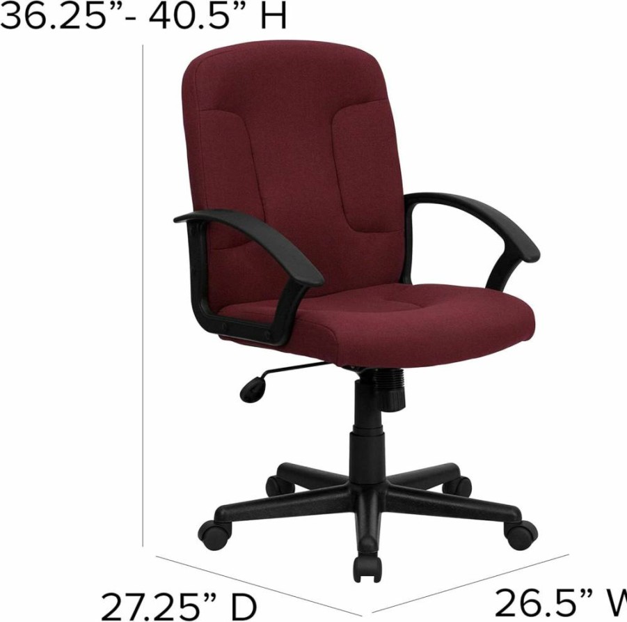 Flash Furniture Garver Executive Office Chair - Mid-Back Burgundy Fabric Swivel Task Chair with Nylon Arms