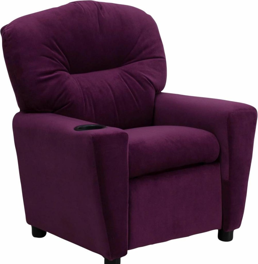 Flash Furniture Purple Kids Recliner Chair with Cup Holder, Safety Recline Mechanism, 90 lbs Weight Capacity, Microfiber Upholstery, Contemporary Design for Children's Room