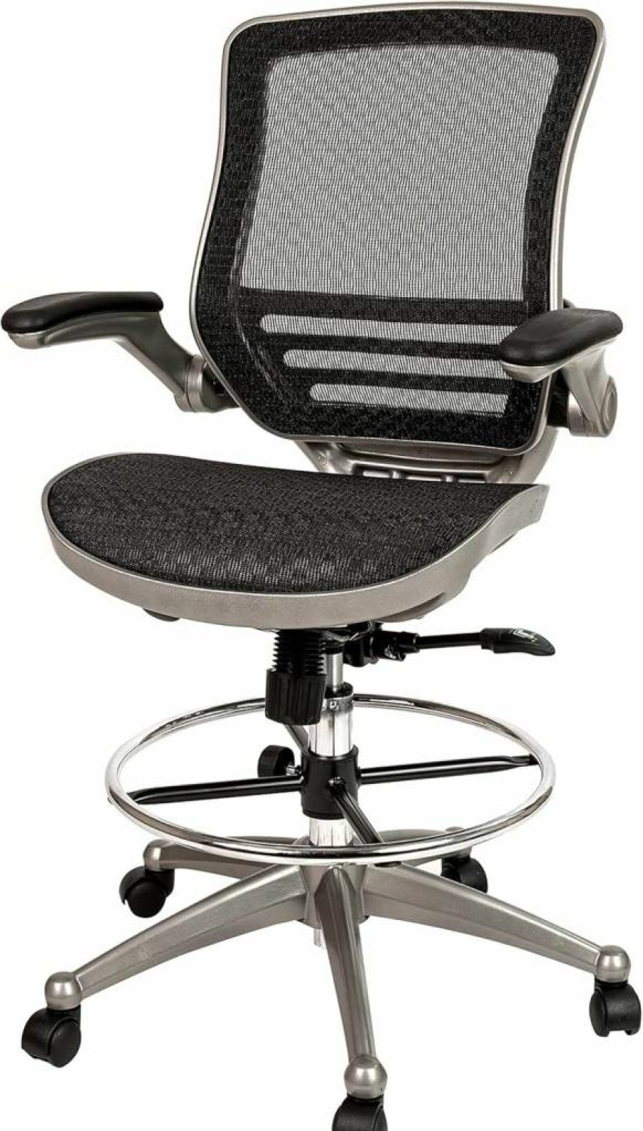 Flash Furniture Waylon Ergonomic Mesh Office Chair - Adjustable Swivel Mid-Back Task Chair with Armrests & Foot Ring, Black/Silver