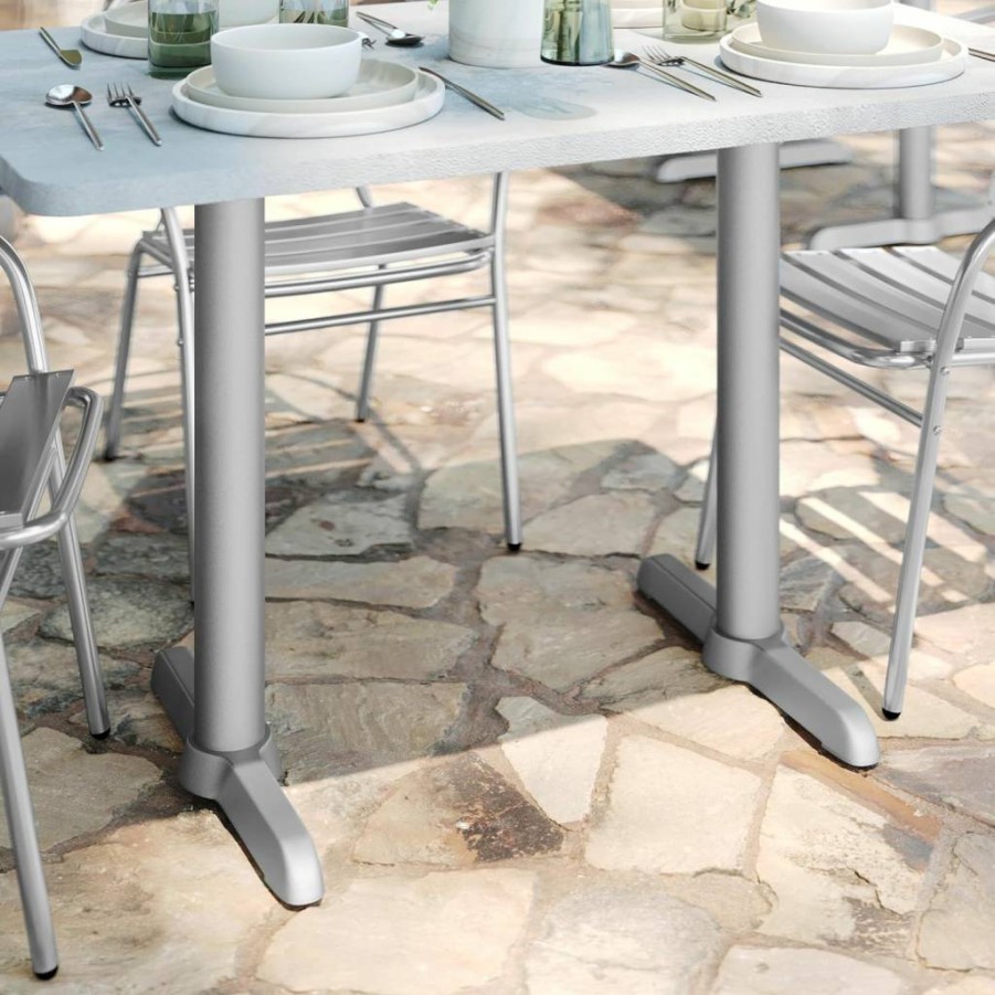 Flash Furniture Commercial Silver T-Base Restaurant Table Base, 5" x 22" Cast Iron Column with 3" Diameter Height Adjustable for Dining Tables
