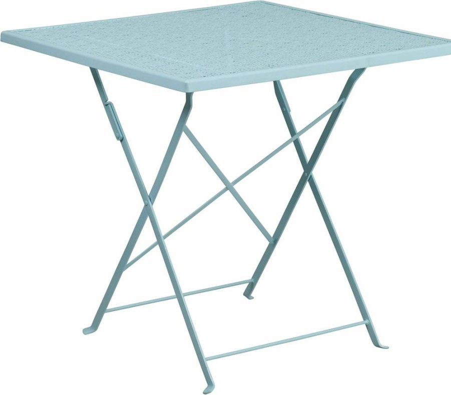 Flash Furniture 28" Square Black Steel Folding Table – Indoor-Outdoor Patio Dining, Commercial Grade