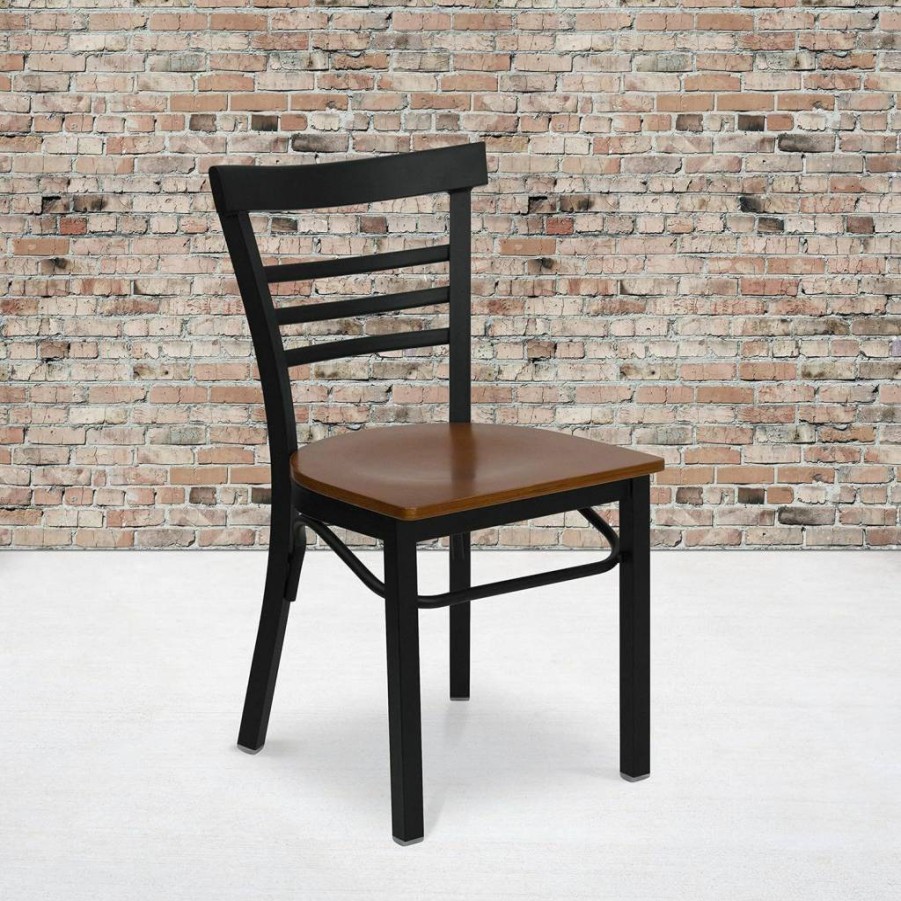 Flash Furniture 2-Pack Black Hercules Series Metal Ladder Back Chairs with Black Vinyl Seating for Restaurants