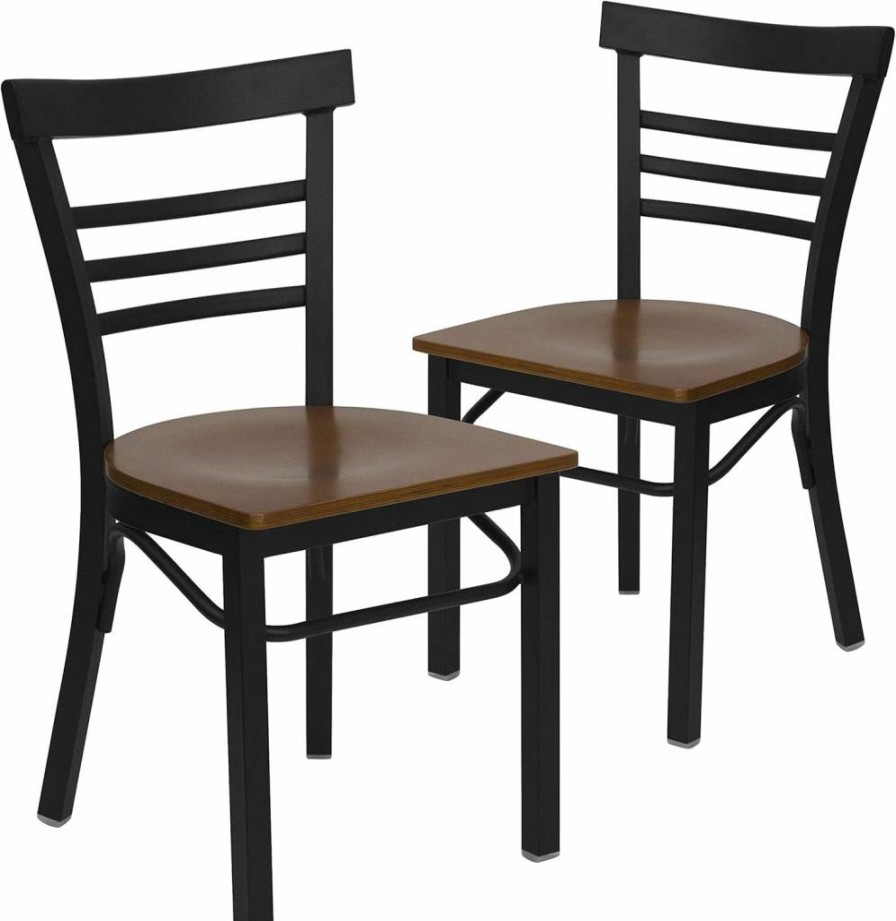 Flash Furniture 2-Pack Black Hercules Series Metal Ladder Back Chairs with Black Vinyl Seating for Restaurants