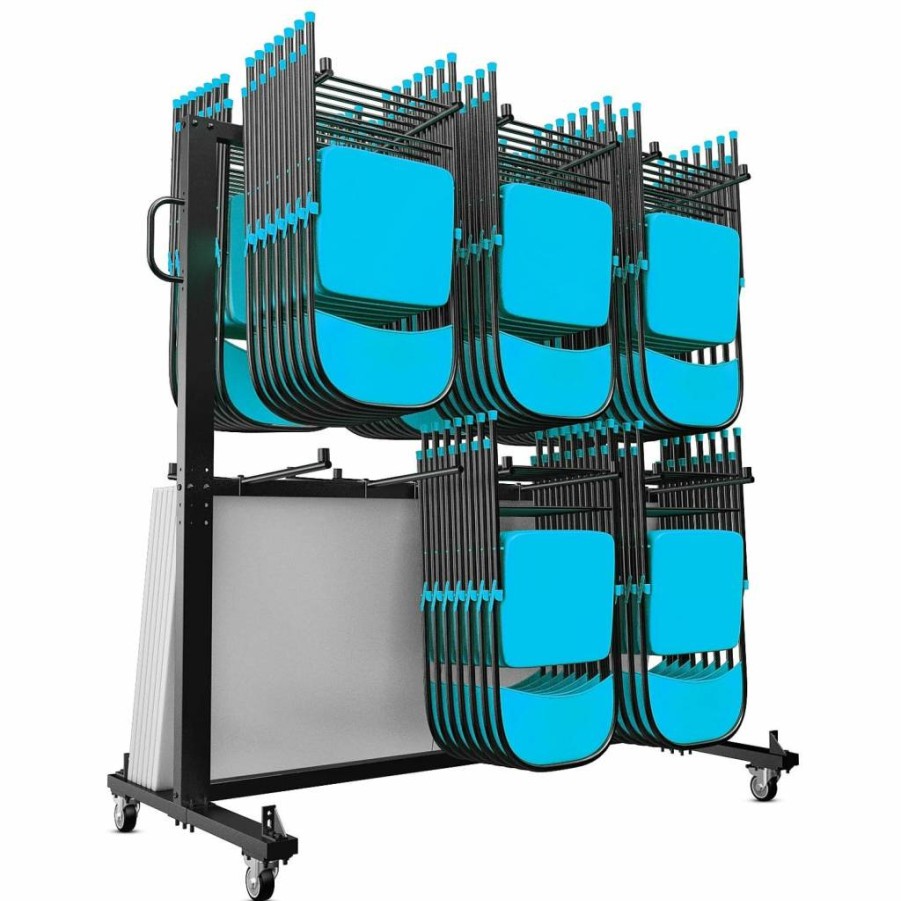 Flash Furniture Hawkins Heavy Duty Folding Table and Chairs Set with Mobile Cart, Locking Wheels, Outdoor Cover - 84 Chairs or 42 Chairs & 12 Tables Capacity, Black