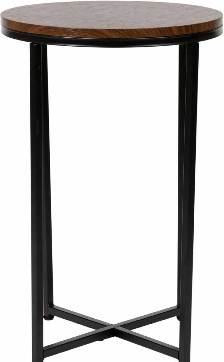 Flash Furniture Hampstead End Table - Modern Walnut Finish, Crisscross Black Metal Frame, Small Accent Table for Living Room