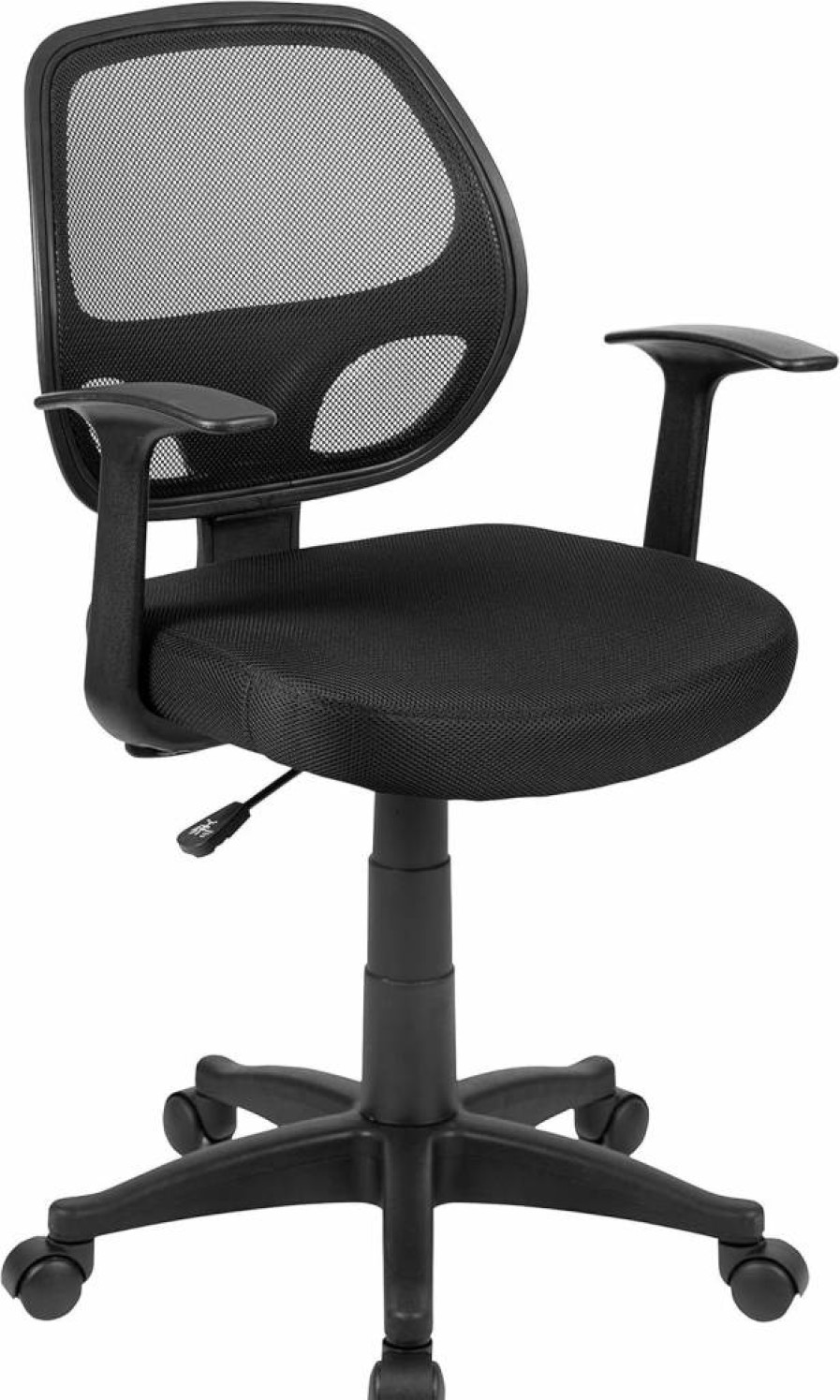 Flash Furniture Ergonomic Mid-Back Mesh Office Chair with Padded Seat, Adjustable T-Arms & Height, Swivel Desk Chair in Black