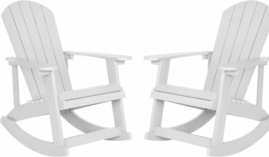 Flash Furniture Savannah All-Weather Yellow Poly Resin Adirondack Rocking Chair with Stainless Steel Hardware - Outdoor Patio Furniture