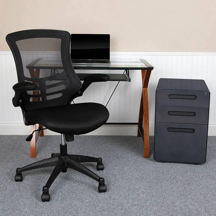 Flash Furniture Home Office Kit: Ergonomic Mesh Chair, Glass Desk with Keyboard Tray & Locking File Cabinet
