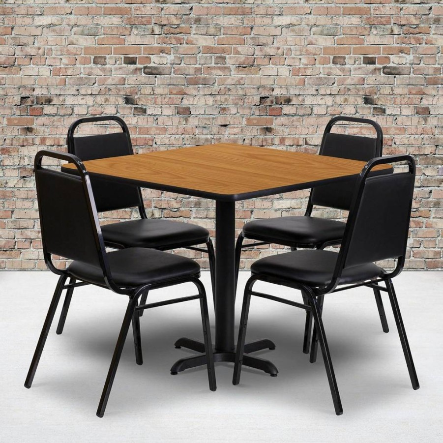 Flash Furniture 36" Square Black Dining Set - 5-Piece Restaurant Style Table & Chairs with X-Base & Trapezoidal Backs