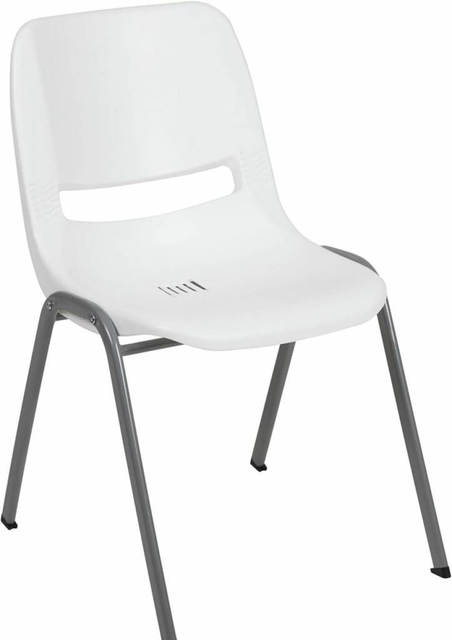 Flash Furniture Hercules Series White Ergonomic Stack Chair - 880 lb Capacity, Gray Frame, Single Pack