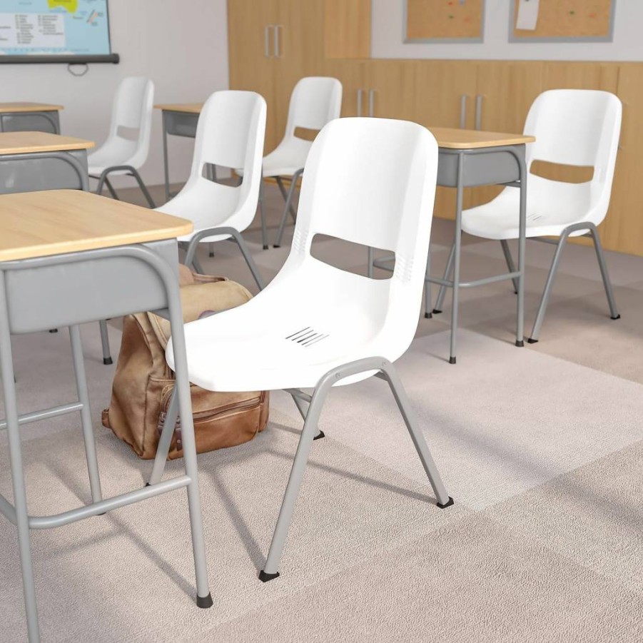 Flash Furniture Hercules Series White Ergonomic Stack Chair - 880 lb Capacity, Gray Frame, Single Pack