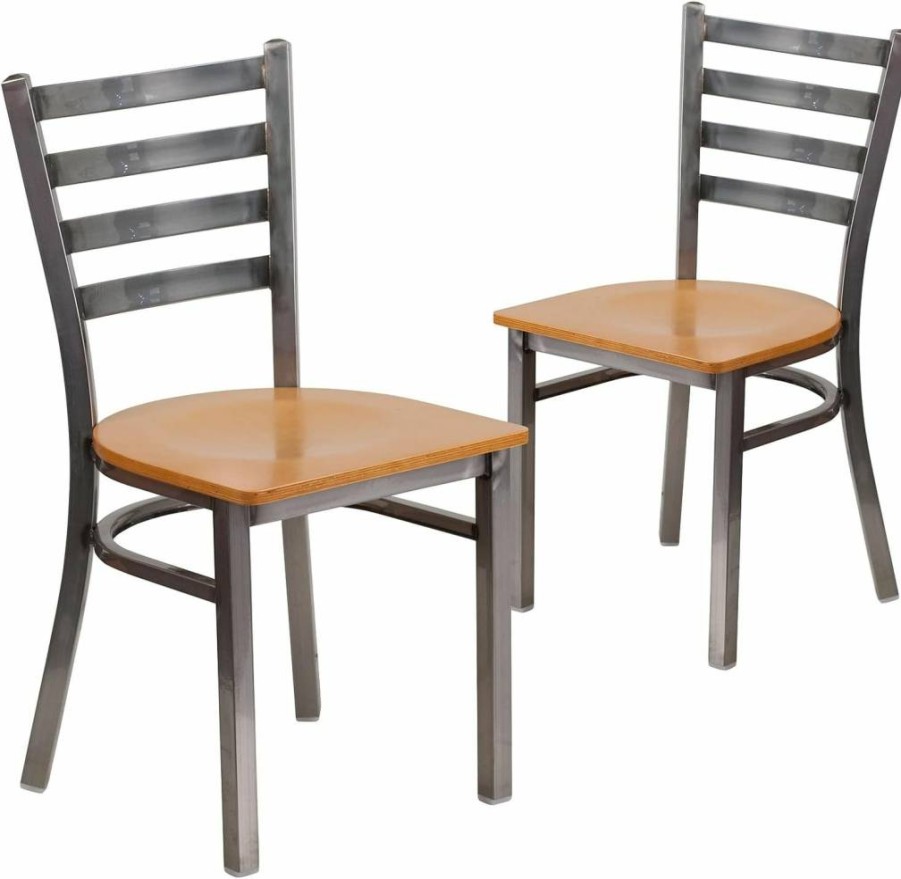 Flash Furniture Hercules Series 2-Pack Metal Ladder Back Chairs with Burgundy Vinyl Seating - Clear Coated Restaurant Chairs