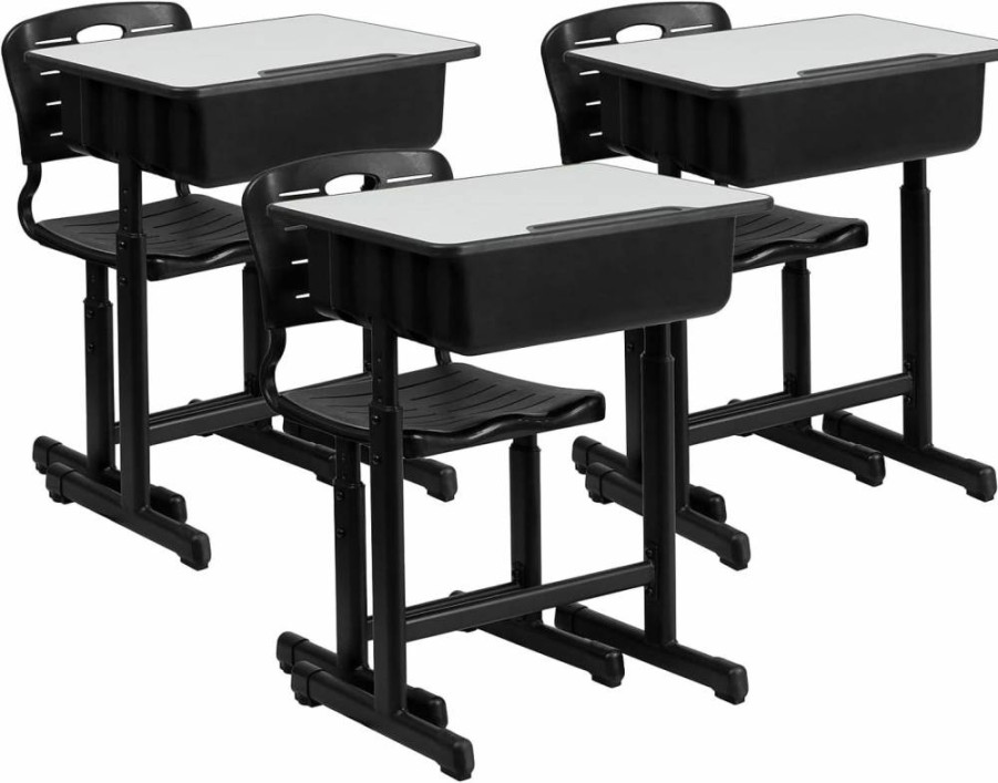 Flash Furniture Adjustable Height Student Desk - 22.3" to 34" Hexagonal Home & Classroom Study Table - Billie Collaborative Natural Finish