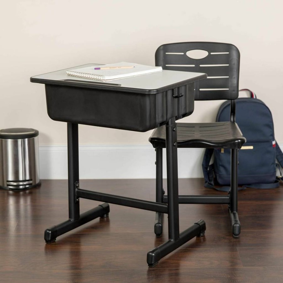 Flash Furniture Nila 3-Piece Adjustable Student Desk and Chair Set with Black Frame