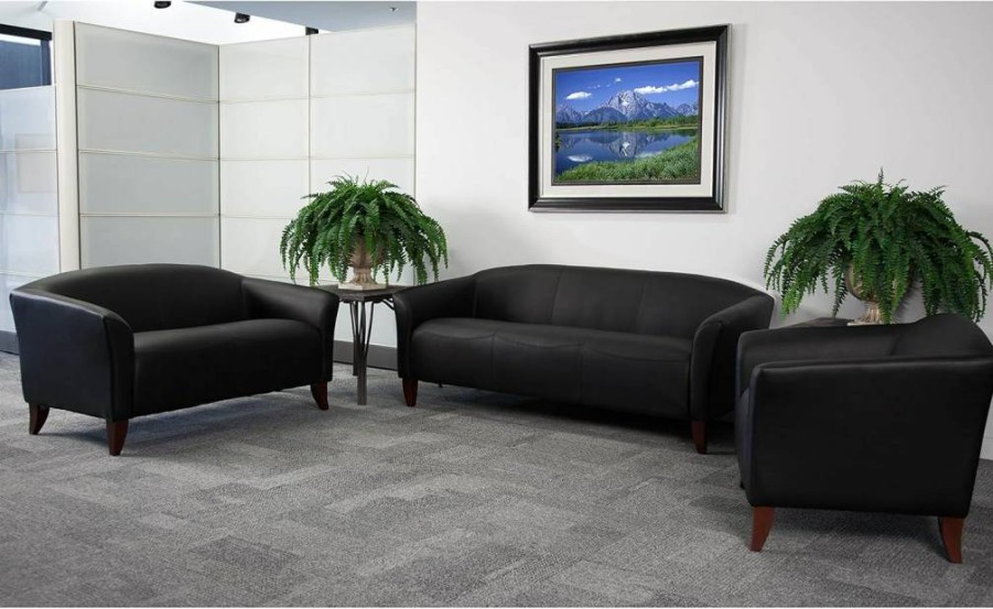 Flash Furniture Hercules Imperial Series Black Leathersoft Loveseat - 2-Seat Sofa, Modern Faux Leather Lounge Chair for Living Room