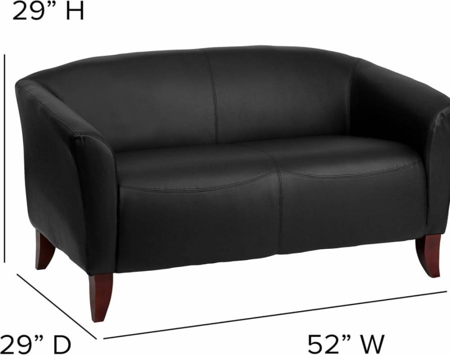 Flash Furniture Hercules Imperial Series Black Leathersoft Loveseat - 2-Seat Sofa, Modern Faux Leather Lounge Chair for Living Room