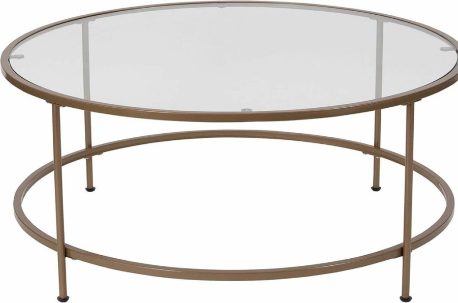 Flash Furniture Modern Round Coffee Table with Clear Glass Top and Matte Gold Frame - Astoria Collection
