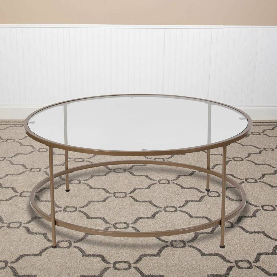 Flash Furniture Modern Round Coffee Table with Clear Glass Top and Matte Gold Frame - Astoria Collection