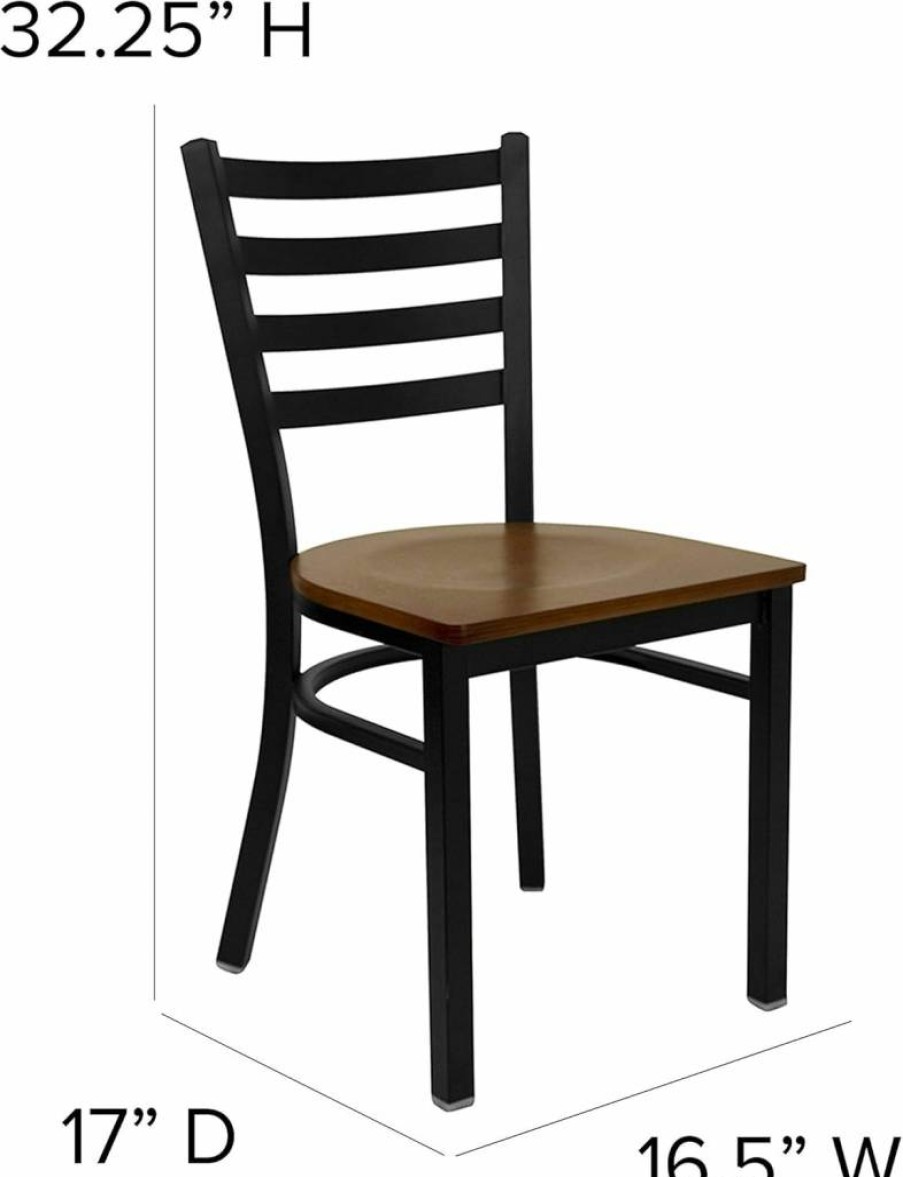 Flash Furniture 4-Pack Hercules Series Black Metal Ladder Back Chairs with Cherry Wood Seats for Restaurant Dining
