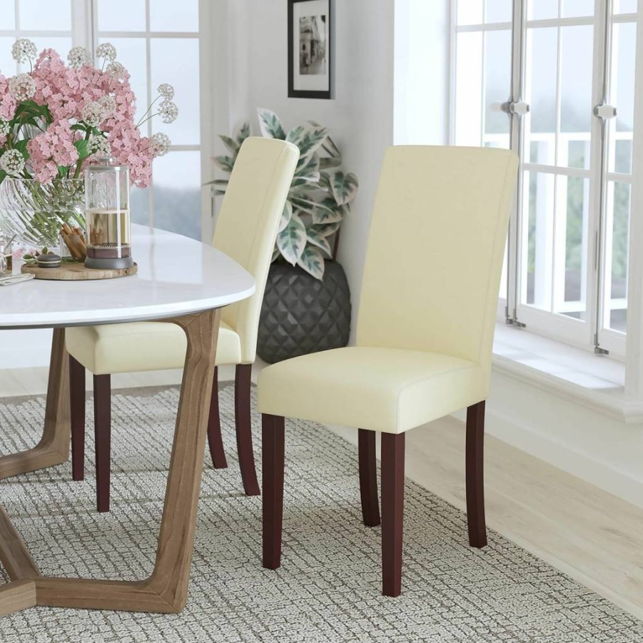 Flash Furniture Black Leathersoft Parsons Dining Chair - Traditional Upholstered Panel Back Design